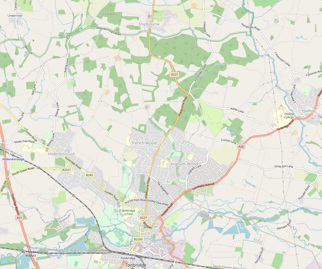 Walk Map: Hildenborough to Hadlow (or Tonbridge)