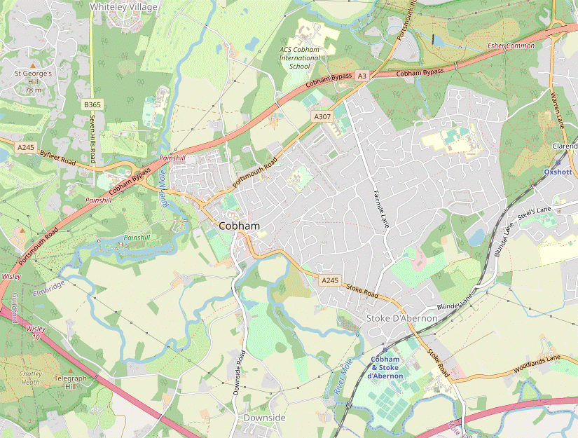 Walk Map: Oxshott to Cobham, via Painshill